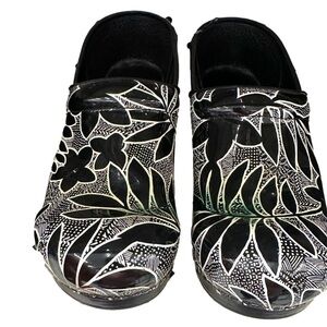 Dansko Professional Black Floral Patent Clogs